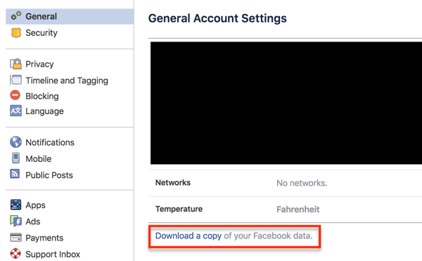 Kliknutím na odkaz si stiahnete údaje svojho profilu na Facebooku.