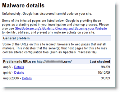 Podrobnosti o škodlivom softvéri služby Nástroje správcu webu Google