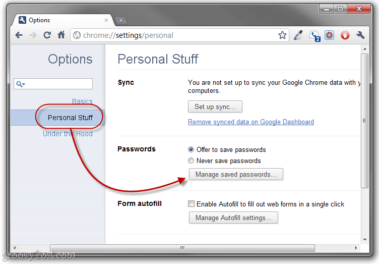 spravovať uložené heslá pre Chrome
