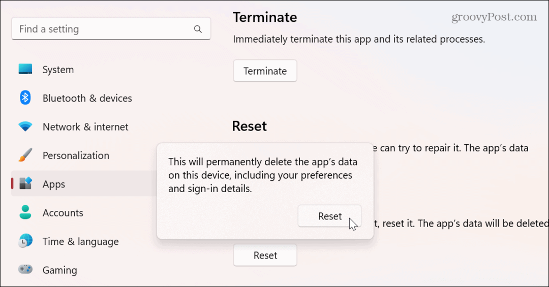 Obnovte aplikáciu Nastavenia v systéme Windows 11