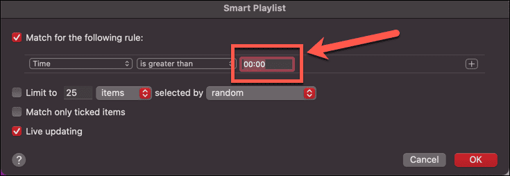 Apple music smart playlist čas dlhší ako nula