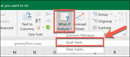 Tlačidlo možnosti Hľadanie cieľa programu Excel