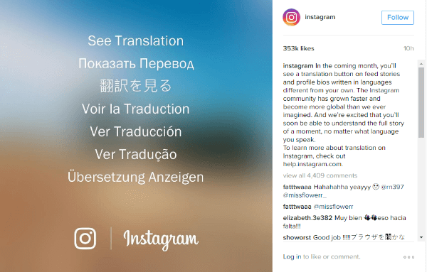 tlačidlo prekladu instagramu