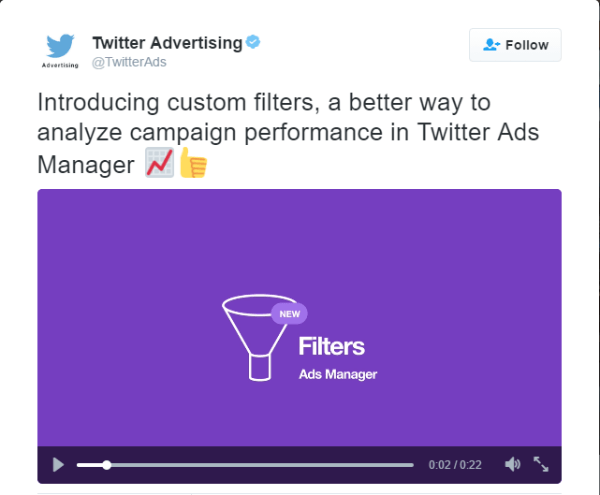 vlastné filtre správcu reklám twitter