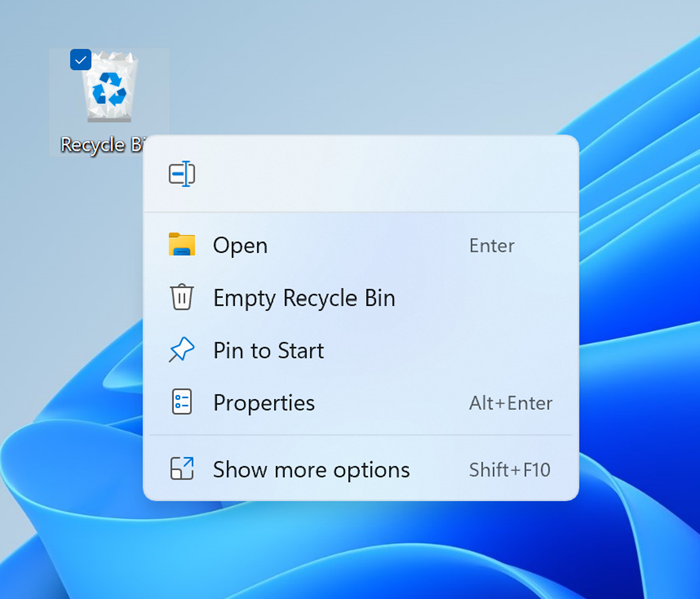 Recyklačný kôš-moderné-kontextové menu