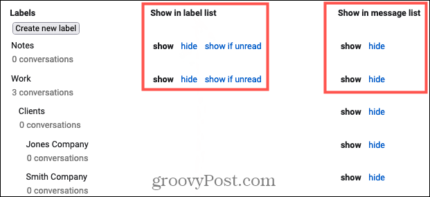 Zobraziť alebo skryť štítky v Gmaile