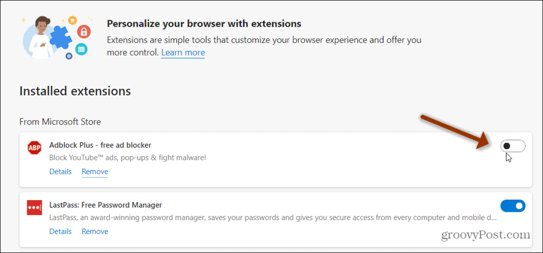 Ako zakázať rozšírenia v aplikácii Microsoft Edge