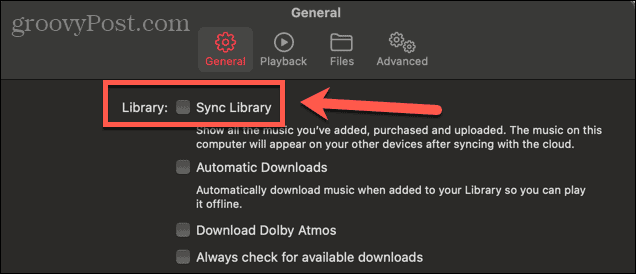 Apple Music Sync začiarkavacie políčko mac