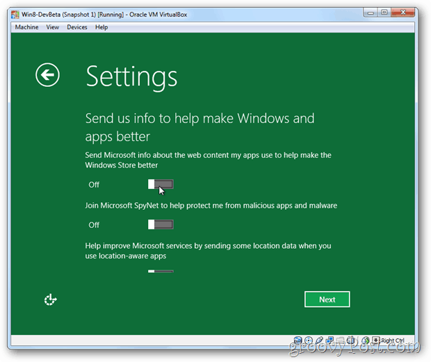Informácie o ochrane osobných údajov pre VirtualBox Windows 8 pre Microsoft