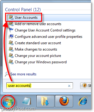 otvoriť ovládací panel používateľských účtov v systéme Windows 7