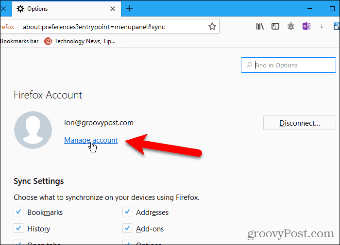 V prehliadači Firefox pre Windows kliknite na položku Spravovať účet