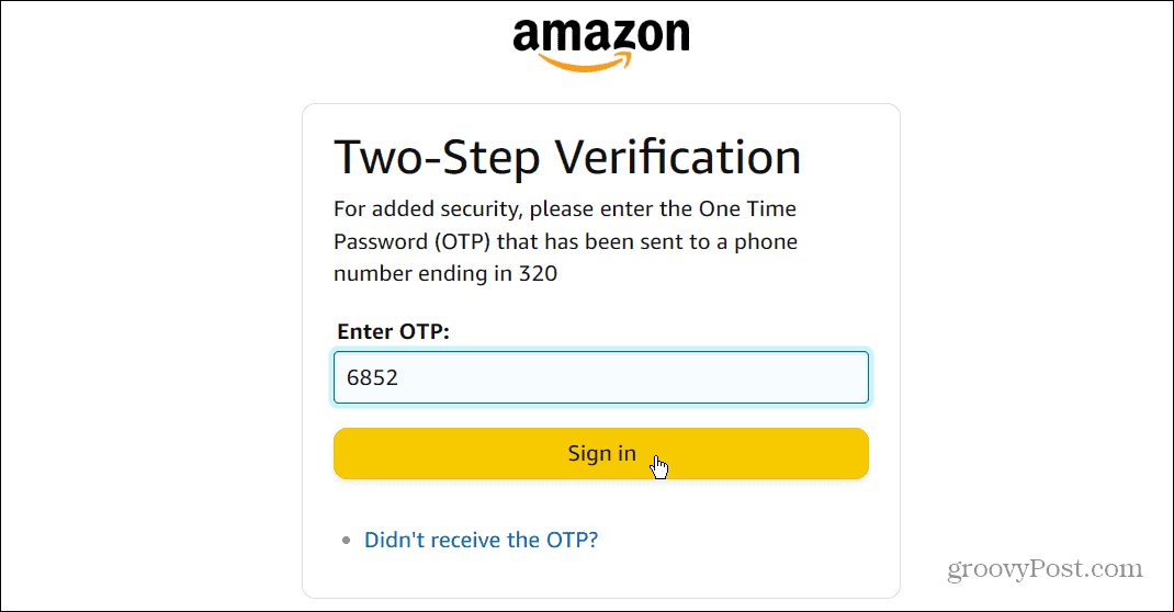jednorazové heslo OTP Amazon
