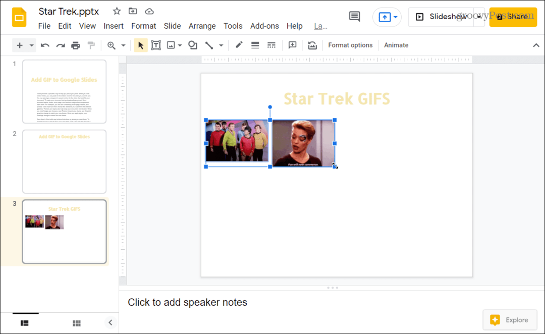 GIFS vložené do prezentácie Google Slides
