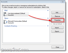 Windows Live Mail vlastnosti účtu