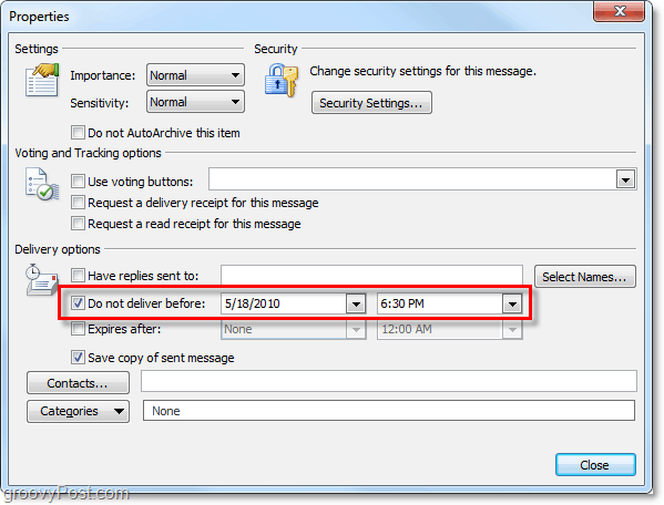 naplánovať e-mail v programe Outlook 2010