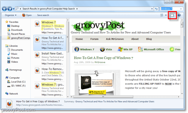 použite tablu ukážky systému Windows 7 na prezeranie webových stránok prostredníctvom vyhľadávacieho konektora v okne prieskumníka