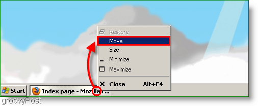 Screenshot systému Windows XP - okno presunu