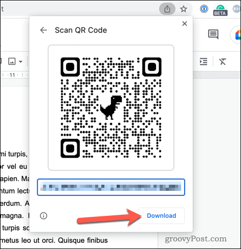 Príklad QR kódu v prehliadači Google Chrome