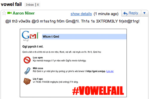 Zlyhanie samohlásky Gmailu z apríla 2010