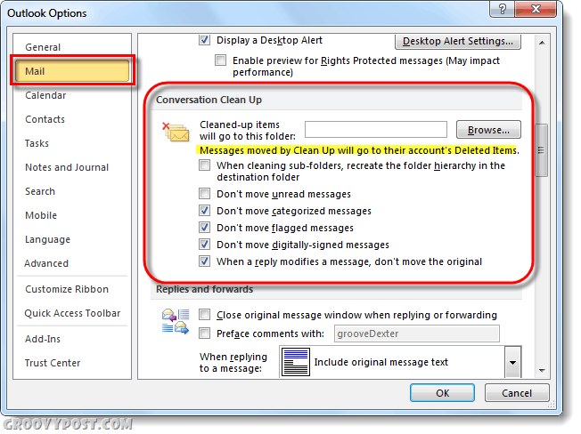 Ako vyčistiť priečinky a konverzácie programu Outlook 2010