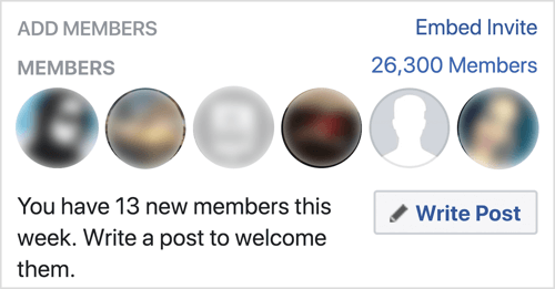 Kliknutím na položku Napísať príspevok privítate nových členov skupiny Facebook.