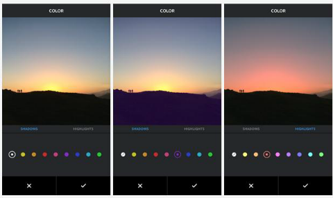 Nástroje na farbu a zosvetlenie Instagramu