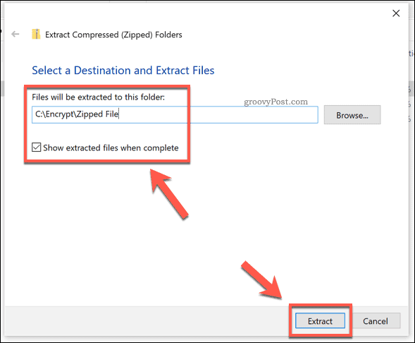 Možnosti extrakcie pre súbor zip systému Windows