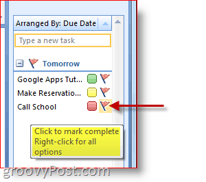 Panel úloh programu Outlook 2007 - kliknutím na Označiť úlohu označte položku Dokončené