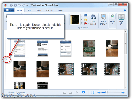 Skryť / zobraziť navigačnú tablu Windows Live Photo Gallery