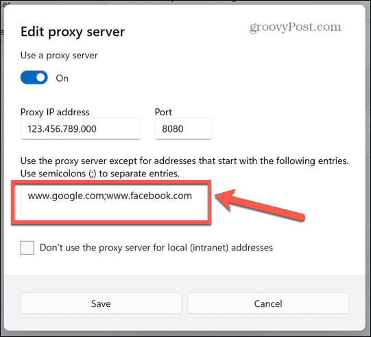 Windows proxy výnimky