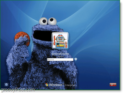 Windows 7 s mojou obľúbenou sezamovou ulicou Cookie Monster na pozadí