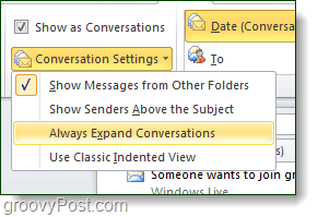 Nastavenia konverzácie programu Outlook 2010