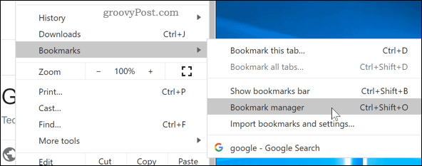 Prístup do Správcu záložiek v prehliadači Chrome