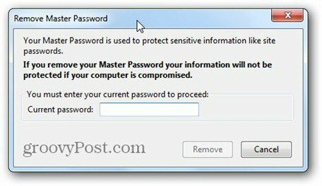 odstrániť hlavné heslo