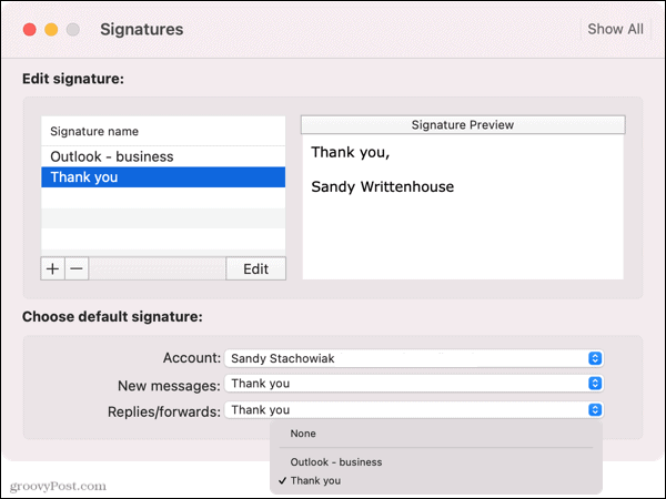 Vyberte predvolený podpis v programe Outlook