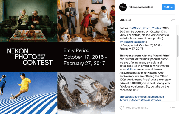 Používatelia Instagramu označia svoje obrázky hashtagom kampane, aby sa mohli zapojiť do súťaže Nikon Photo Contest.