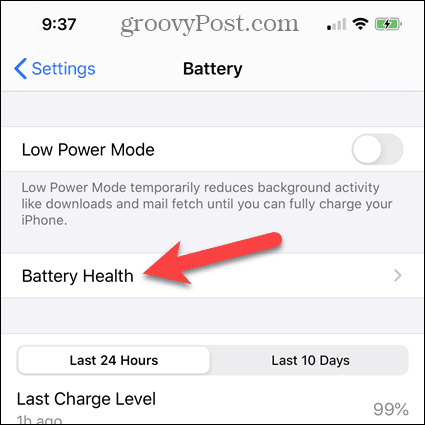 Na obrazovke Batéria iPhone klepnite na Battery Health