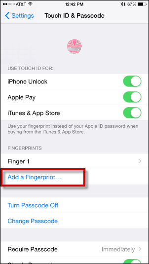 Klepnite na Pridať odtlačok prsta - Pridať odtlačok prsta do ID dotyku