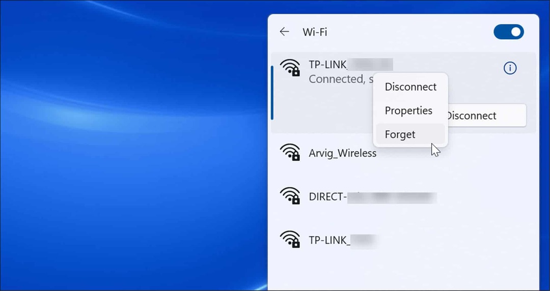 Zabudnite na wi-fi sieť v systéme Windows 11