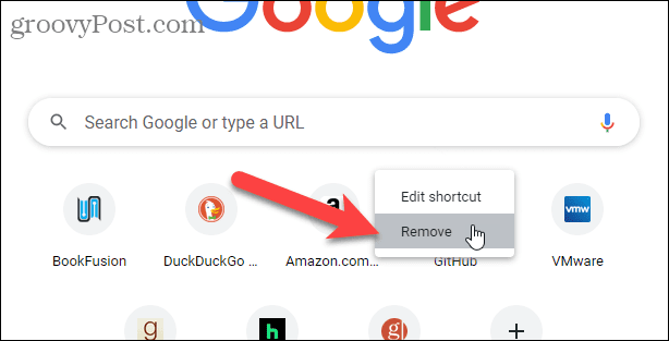 Na stránke Nová karta prehliadača Chrome vyberte odkaz Odstrániť
