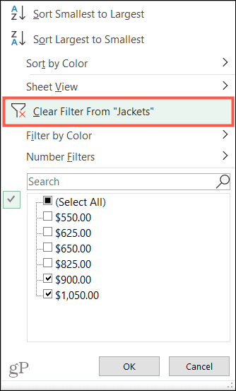 Vymazať filtre v programe Excel