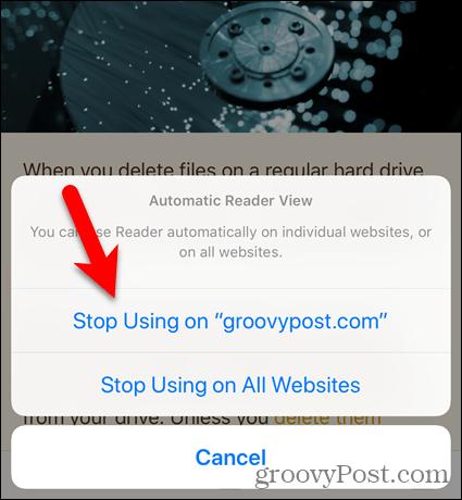 Prestaňte používať zobrazenie na čítanie na webových stránkach alebo na všetkých webových stránkach v prehliadači Safari pre iOS