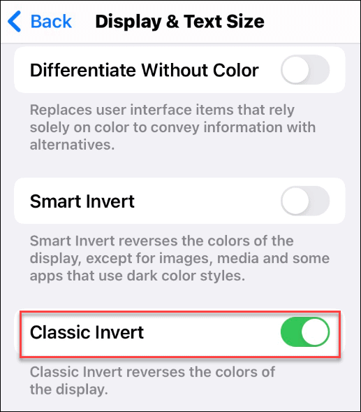 vypnúť smart invert povoliť klasický invert