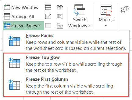 Ukotviť stĺpec alebo riadok v programe Excel vo Windows