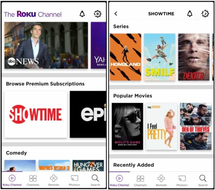 Prémiové kanály Roku Channel App pre iOS