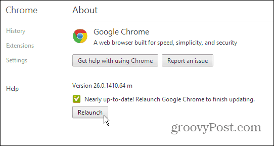 O prehliadači Google Chrome - aktualizácia a opätovné spustenie