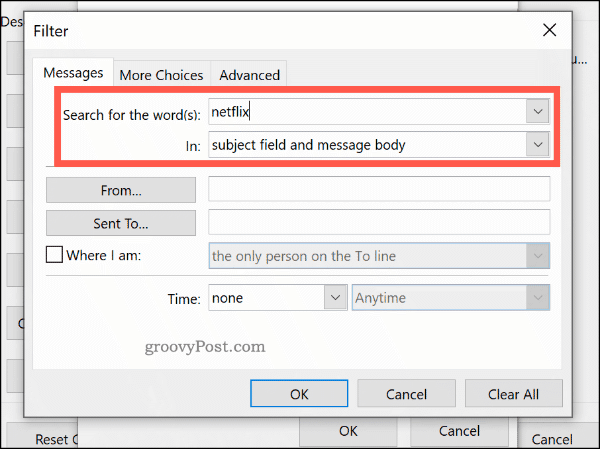 Podmienené formátovanie podľa kľúčového slova v programe Outlook