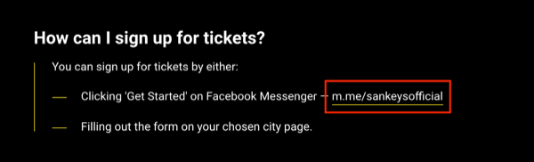 Odkaz na robota služby Facebook Messenger na webovej stránke.