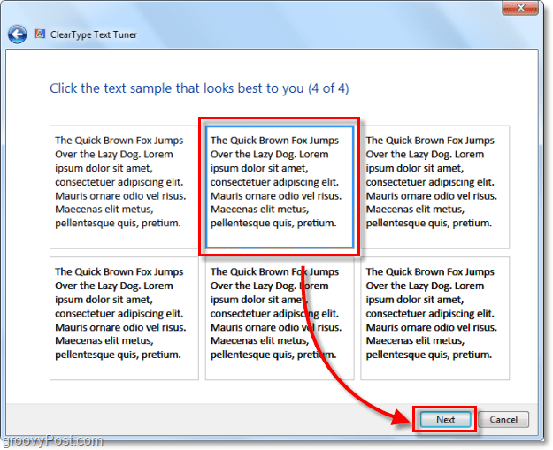 krok 4 kalibrácie clearType v systéme Windows 7
