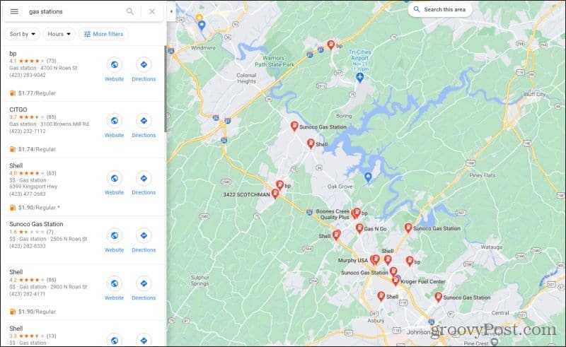 google mapy čerpacích staníc